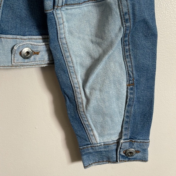 JONATHAN SIMKHAI STANDARD Mirage Patchwork Distressed Denim Blue Jean Jacket - Picture 13 of 17